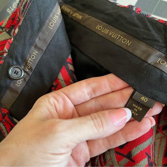 Louis Vuitton Red Multi Jacquard Logo Mid-Rise Straight Leg Pants SZ 40 Womens - Picture 9 of 16